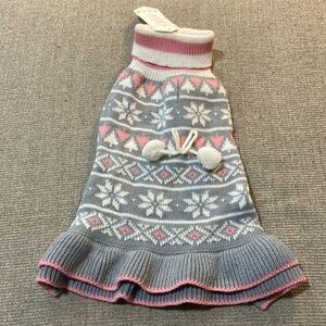 Dog sweater, pink, gray, and white